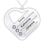 Personalized 3 Line Names Heart 925 Sterling Silver Pendant Necklace Front