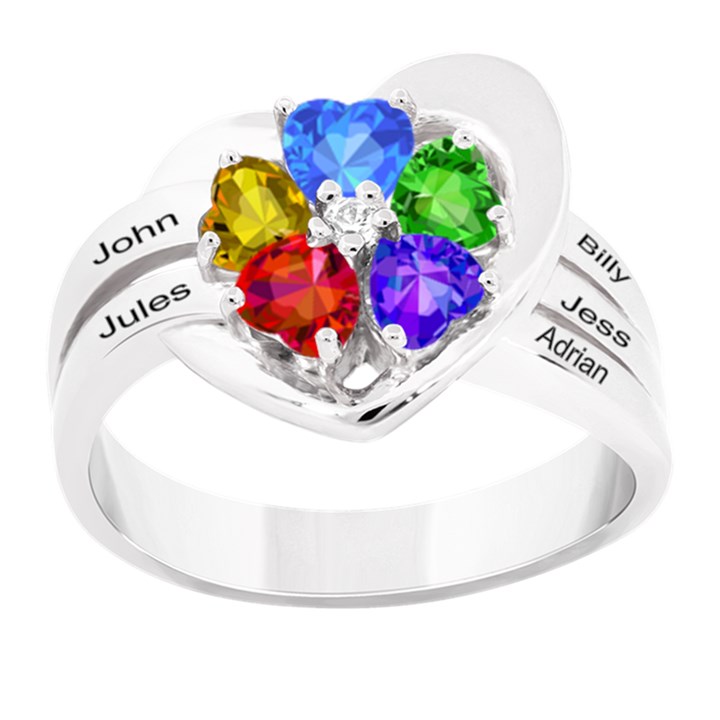 Classic 5 Name Heart Ring 925 Sterling Silver Ring
