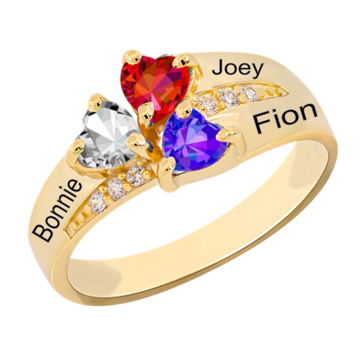 Diamond 3 Name Heart Ring 925 Sterling Silver Ring