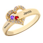 Round Diamond 2 Name Heart Ring 925 Sterling Silver Ring Front
