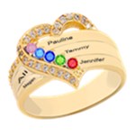 Diamond 5 Name Heart Ring 925 Sterling Silver Ring Front