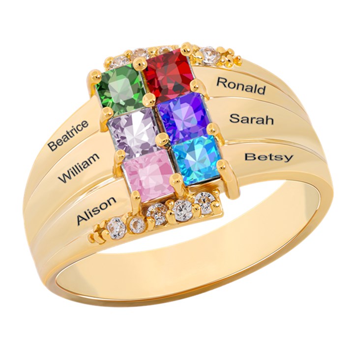 Diamond 6 Name Square Ring 925 Sterling Silver Ring