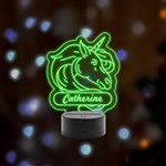 Personalized Name Unicorn Remote LED Acrylic Message Display (Black Round Stand)  Front