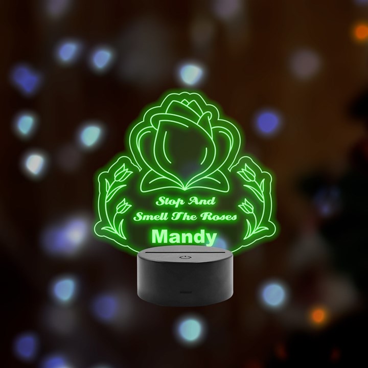 Personalized Slogan Rose Remote LED Acrylic Message Display (Black Round Stand) 
