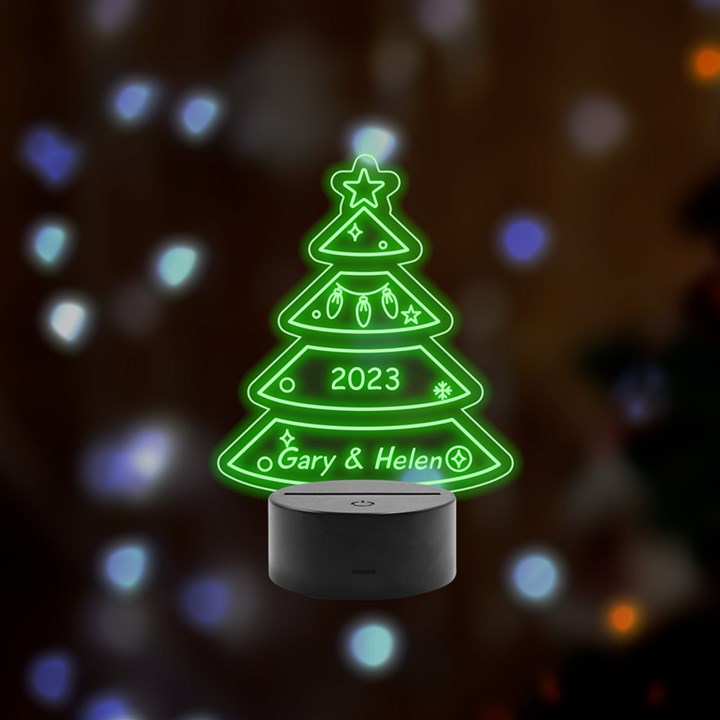 Personalized Name Xmas Tree Remote LED Acrylic Message Display (Black Round Stand) 