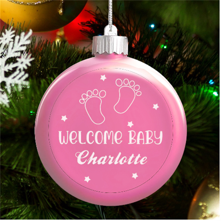 Personalized Welcome baby Name LED Glass Round Ornament