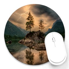 Nature Waters Lake Island Landscape Thunderstorm Round Mousepad