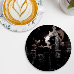 City Night Moon Skyline Skyscraper Uv Print Round Tile Coaster