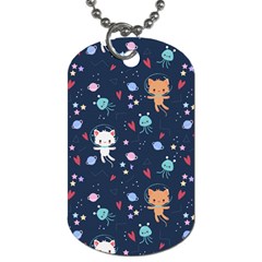 Cute Astronaut Cat With Star Galaxy Elements Seamless Pattern Dog Tag (one Side)