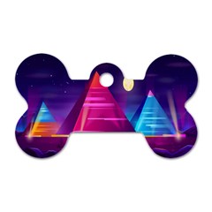 Egyptian-pyramids-night-landscape-cartoon Dog Tag Bone (one Side)