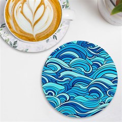 Pattern Ocean Waves Blue Nature Sea Abstract Uv Print Round Tile Coaster