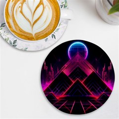 Synthwave City Retrowave Wave Uv Print Round Tile Coaster