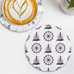 Marine-nautical-seamless-pattern-with-vintage-lighthouse-wheel Uv Print Round Tile Coaster