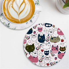 Pattern With Cute Cat Heads Uv Print Round Tile Coaster