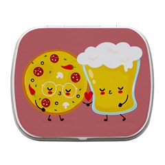 Pizza And Beer Glass Couple Small Metal Box (white)