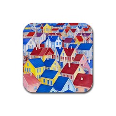 City Houses Cute Drawing Landscape Village Rubber Coaster (square)