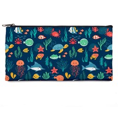 Variety Of Fish Illustration Turtle Jellyfish Art Texture Pencil Case