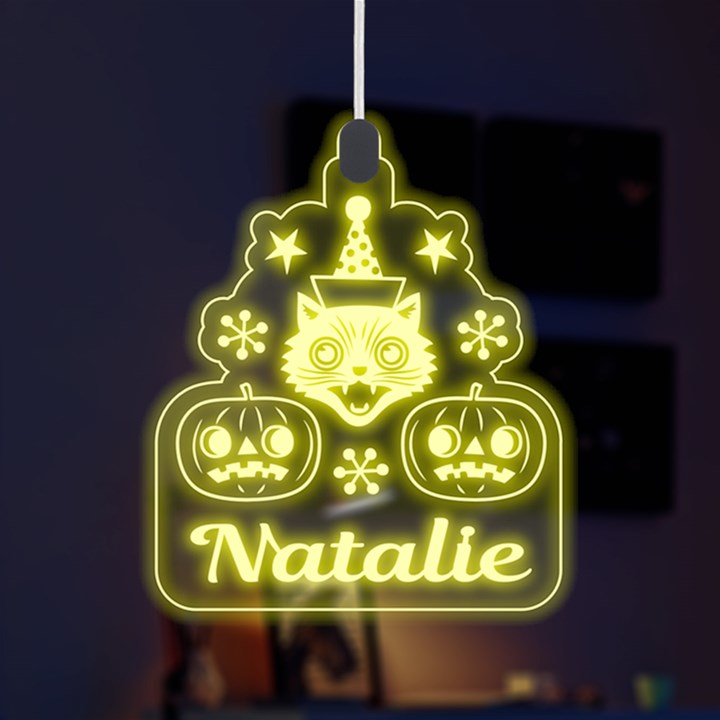 Personalized Halloween Cat Pumpkin Name LED Acrylic Ornament