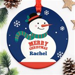 Personalized Christmas Snowman Ornament (Round) Front