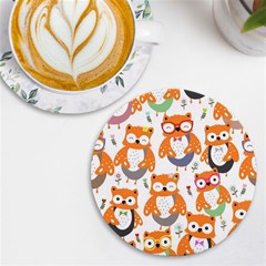 Cute-colorful-owl-cartoon-seamless-pattern Uv Print Round Tile Coaster