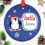 Personalized Christmas Penguin Ornament (Round) Front