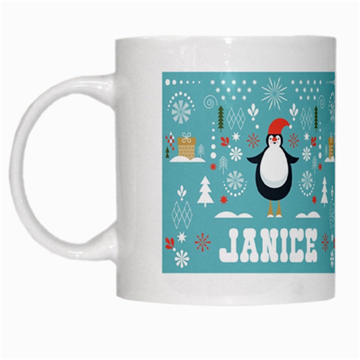 Personalized Xmas Penguin Name White Mug