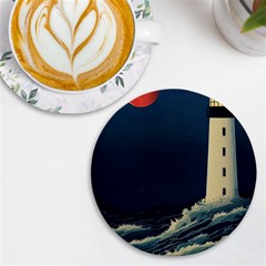 Lighthouse Lunar Eclipse Blood Moon Uv Print Round Tile Coaster
