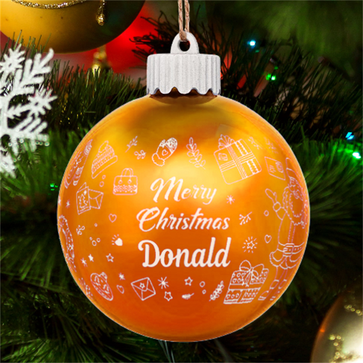 Personalized Merry Christmas illustration Name LED Glass Sphere Ornament