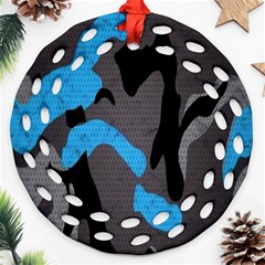 Blue, Abstract, Black, Desenho, Grey Shapes, Texture Round Filigree Ornament (two Sides)