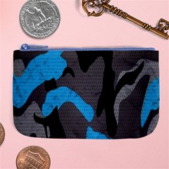 Blue, Abstract, Black, Desenho, Grey Shapes, Texture Large Coin Purse