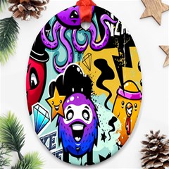 Cartoon Graffiti, Art, Black, Colorful, Wallpaper Ornament (oval)