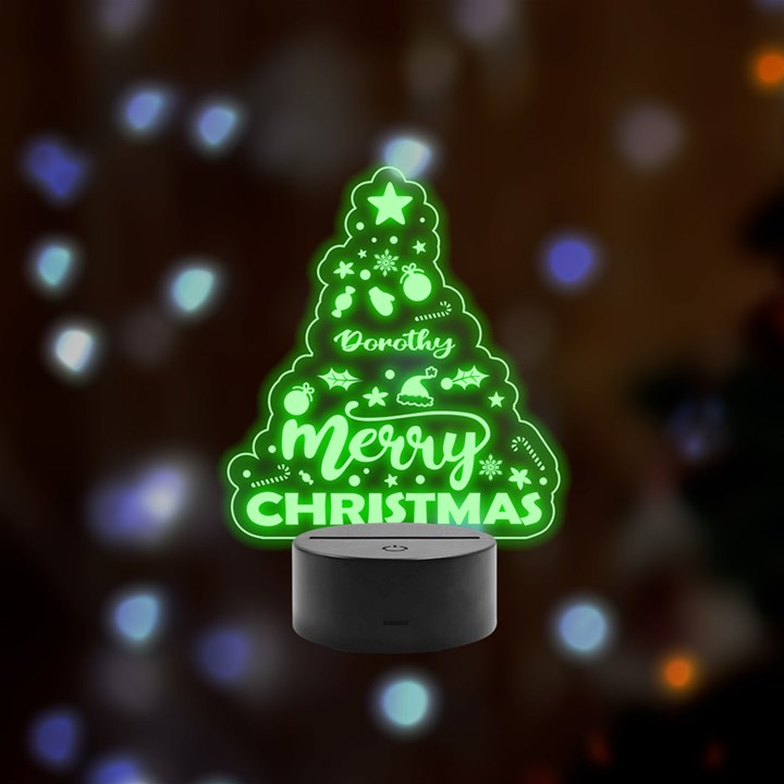 Personalized Christmas Tree Name Remote LED Acrylic Message Display (Black Round Stand) 