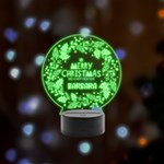 Personalized Merry Christmas Floral Pattern Name Remote LED Acrylic Message Display (Black Round Stand)  Front