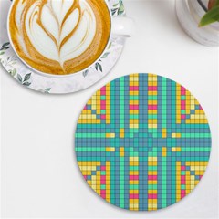 Checkerboard Squares Abstract Art Uv Print Round Tile Coaster