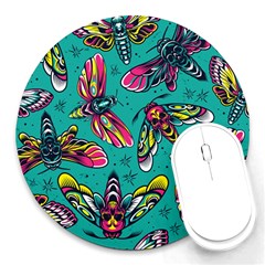 Vintage Colorful Insects Seamless Pattern Round Mousepad