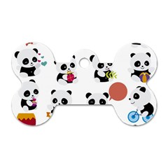Playing Pandas Cartoons Dog Tag Bone (one Side)