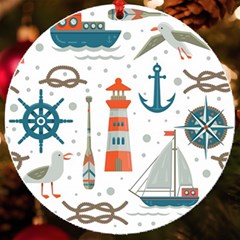 Nautical Elements Pattern Background Uv Print Acrylic Ornament Round