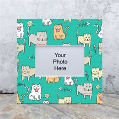 Seamless Pattern Cute Cat Cartoon With Hand Drawn Style White Box Photo Frame 4  X 6 