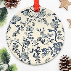 Blue Vintage Background, Blue Roses Patterns, Retro Round Ornament (two Sides)