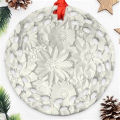 Damask, Desenho, Flowers, Gris Round Filigree Ornament (two Sides)