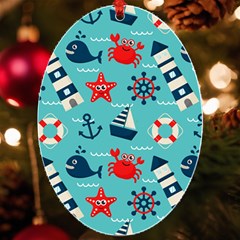 Seamless Pattern Nautical Icons Cartoon Style Uv Print Acrylic Ornament Oval