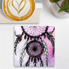 Dream Catcher Art Feathers Pink Uv Print Square Tile Coaster 