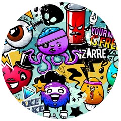 Cartoon Graffiti, Art, Black, Colorful Wooden Bottle Opener (round)