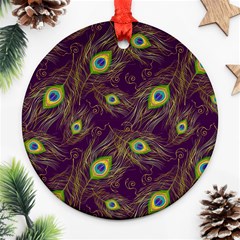 Feathers, Peacock, Patterns, Colorful Round Ornament (two Sides)