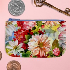 Painted Flowers Texture, Floral Background Large Coin Purse