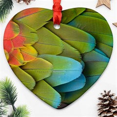 Parrot Feathers Texture Feathers Backgrounds Heart Ornament (two Sides)