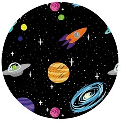 Space Cartoon, Planets, Rockets Wooden Bottle Opener (round)