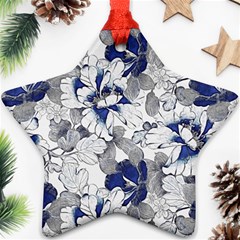 Retro Texture With Blue Flowers, Floral Retro Background, Floral Vintage Texture, White Background W Star Ornament (two Sides)