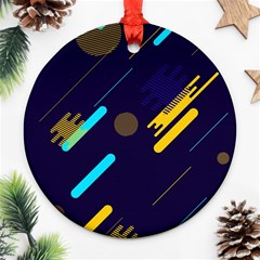 Blue Background Geometric Abstrac Round Ornament (two Sides)