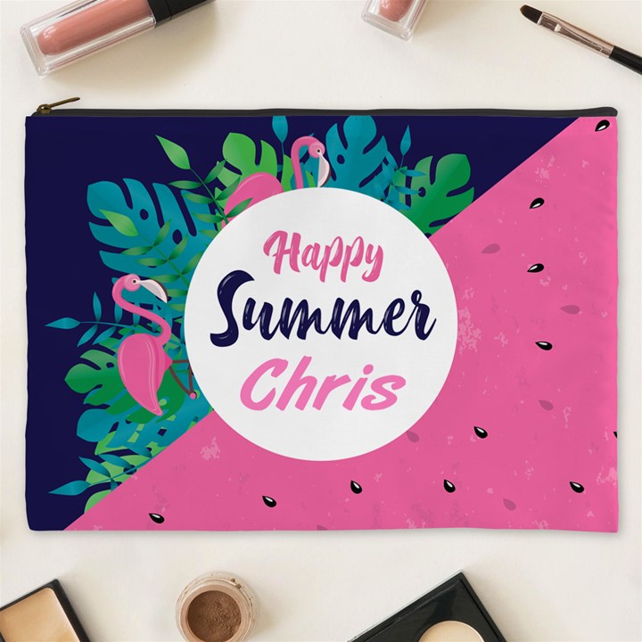 Personalized Summer Tropical Name Cosmetic Bag Cosmetic Bag (XXXL)